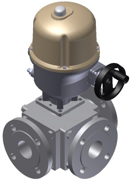 475-VA, 3-Wege Flanschen-Block-Kugelhahn, Elektrisch